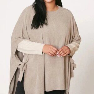 BAREFOOT DREAMS CozyChic Hi Low Side Tie Poncho L XL Ultra Lite Beige